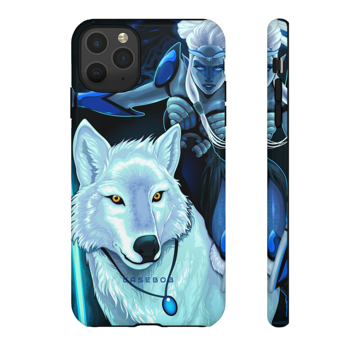 Elf with white wolf - Protective Phone Case