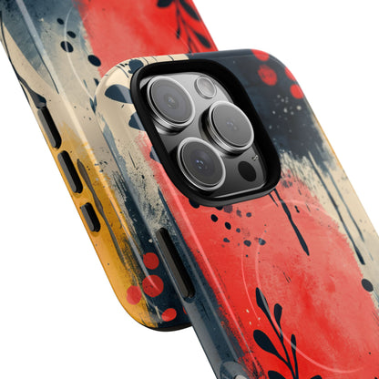 Red Blue Abstract Florals - Tough + MagSafe® iPhone 16 Phone Case