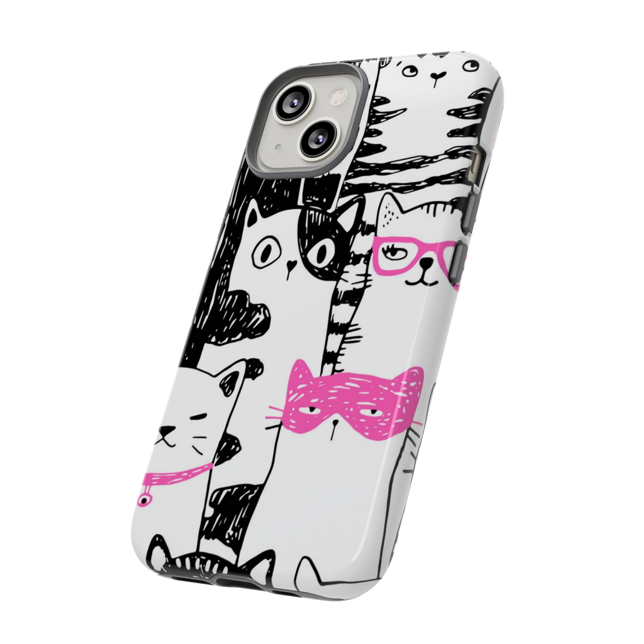 Black & Pink Cat Pattern iPhone Case (Protective) Phone Case