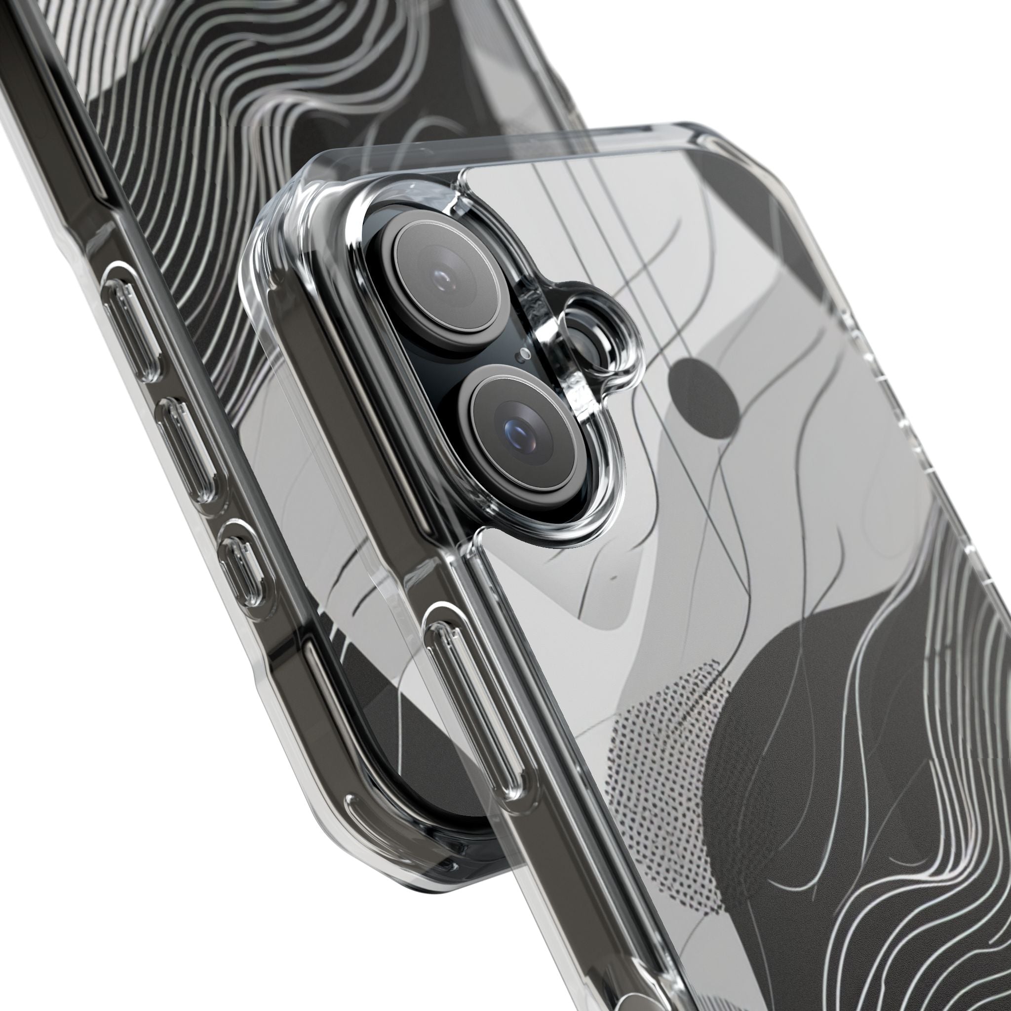 Fluid Rhythms: Monochrome Line Flow iPhone 16 - Clear Impact Phone Case