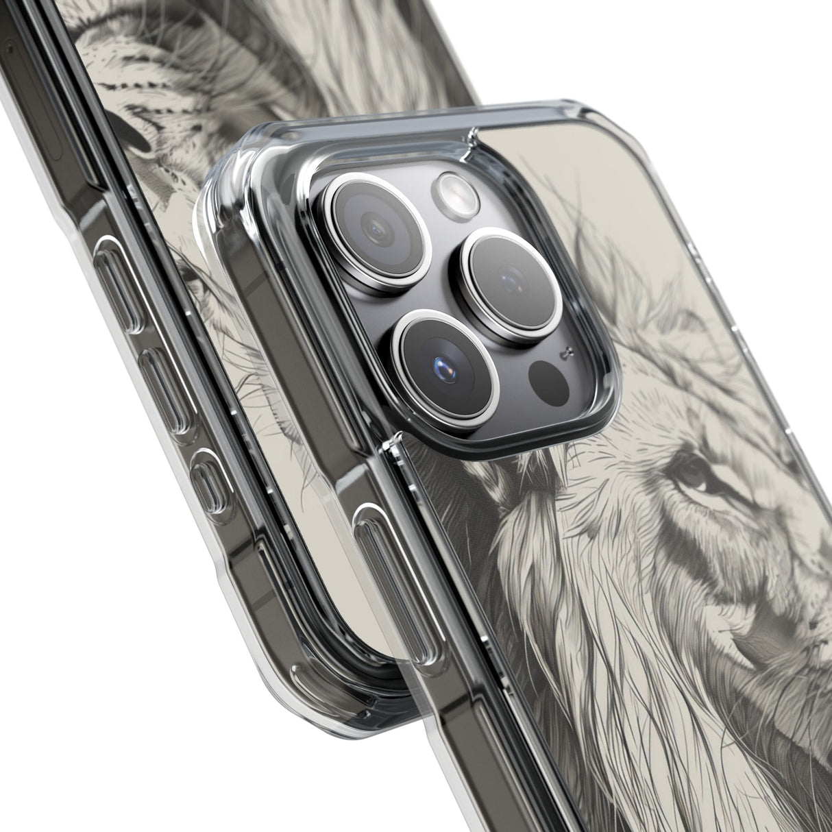 Majestätischer Linienlöwe – Handyhülle für iPhone (Clear Impact – Magnetisch)