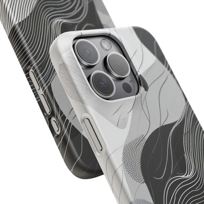 Fluid Rhythms: Monochrome Line Flow iPhone 15 - Slim Phone Case