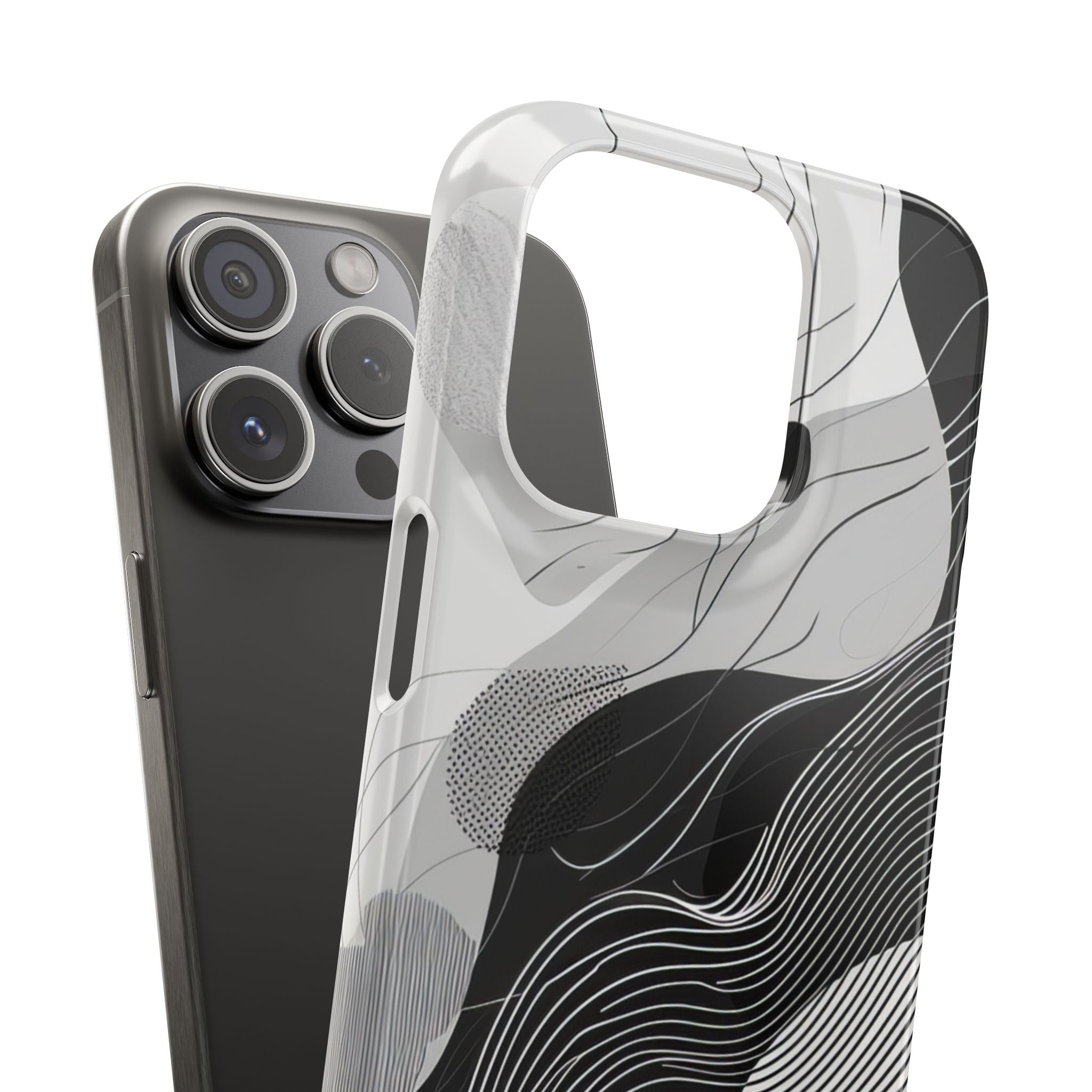 Fluid Rhythms: Monochrome Line Flow iPhone 15 - Slim Phone Case