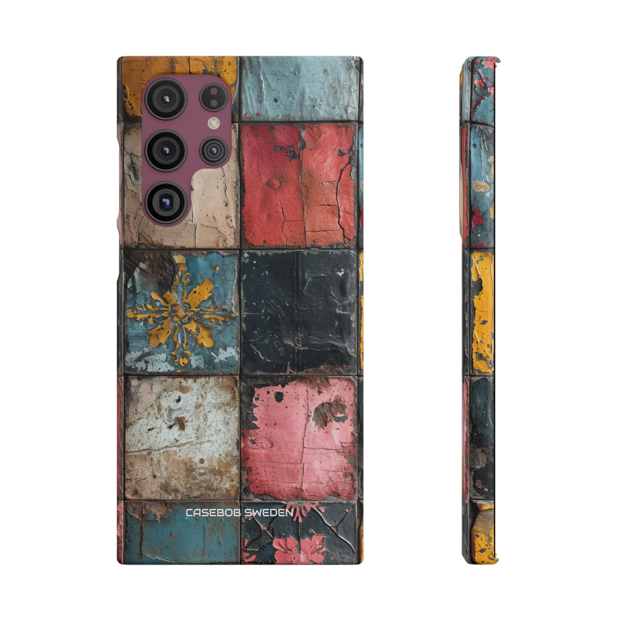 Rustic Red-Yellow Vintage Tiles - Slim Samsung S22 Phone Case