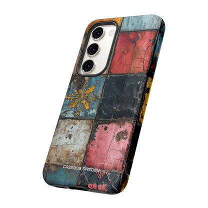 Rustic Red-Yellow Vintage Tiles - Tough Samsung S23 Phone Case