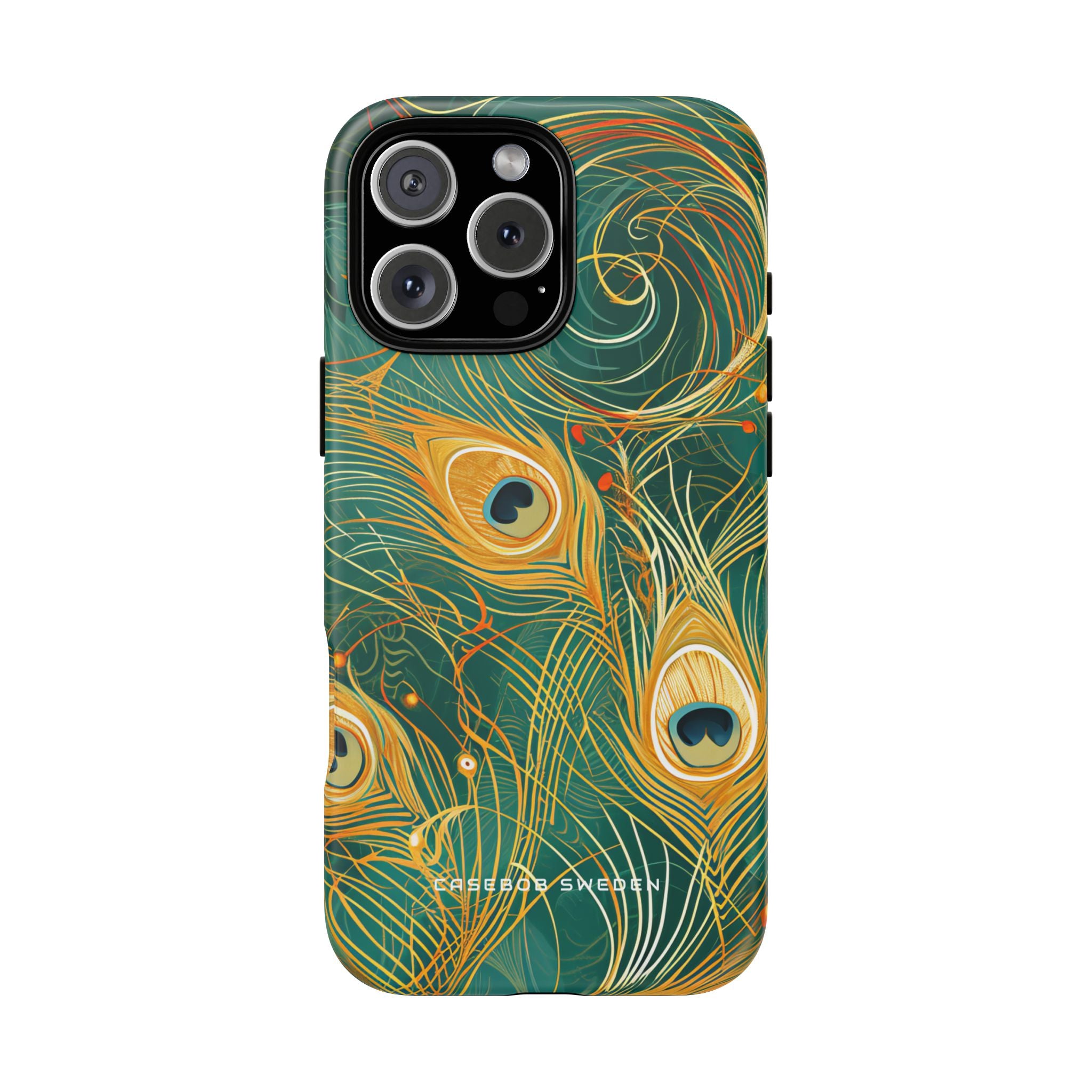 Peacock Elegance in Teal and Gold iPhone 16 - Tough Phone Case