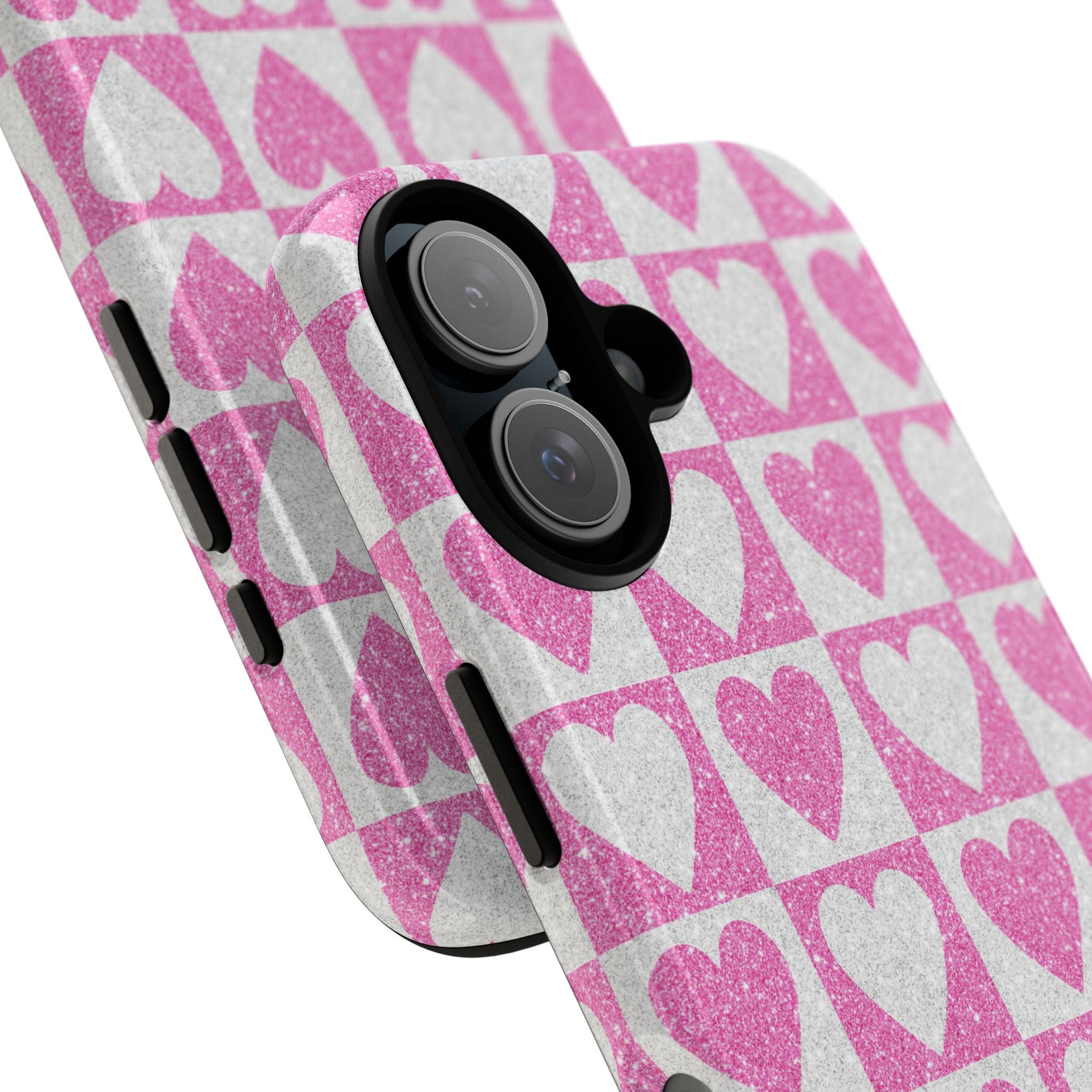 Glitter Heart Grid iPhone 16 Pro Case - Tough