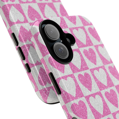 Glitter Heart Grid iPhone 16 Pro Case - Tough