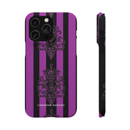 Gothic Elegance with Vertical Stripes and Ornamental Motifs iPhone 14 - Slim Phone Case