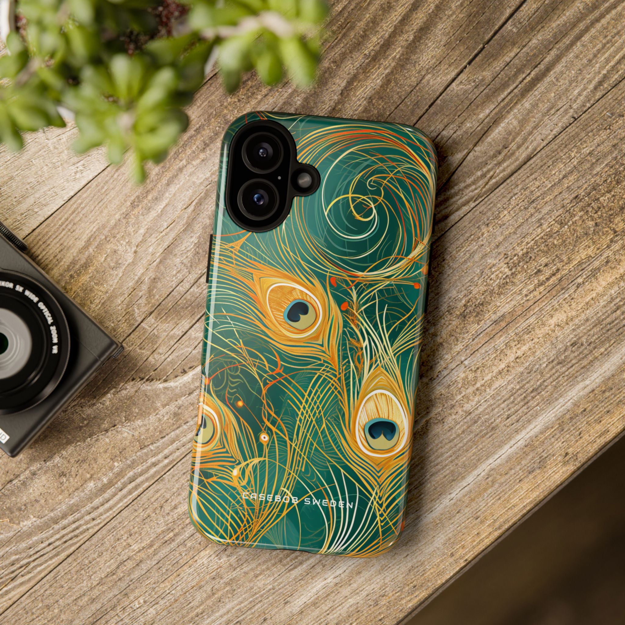 Peacock Elegance in Teal and Gold iPhone 16 - Tough Phone Case