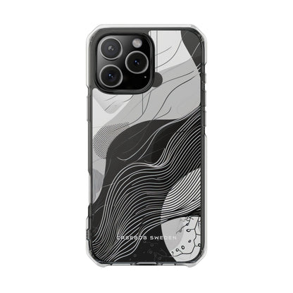 Fluid Rhythms: Monochrome Line Flow iPhone 16 - Clear Impact Phone Case