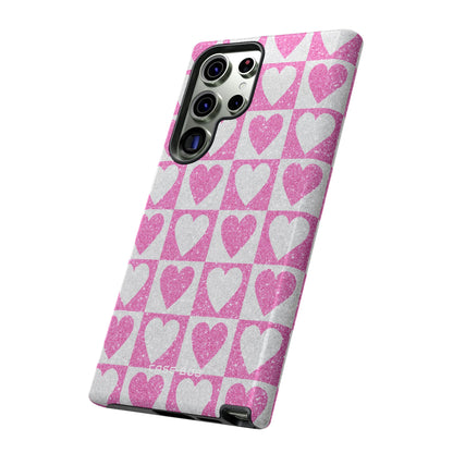 Glitter Heart Grid Samsung S23 Ultra Case - Tough