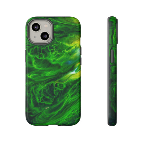 Neon Green Wave Ink Art iPhone Case (Protective) iPhone 14 Matte Phone Case