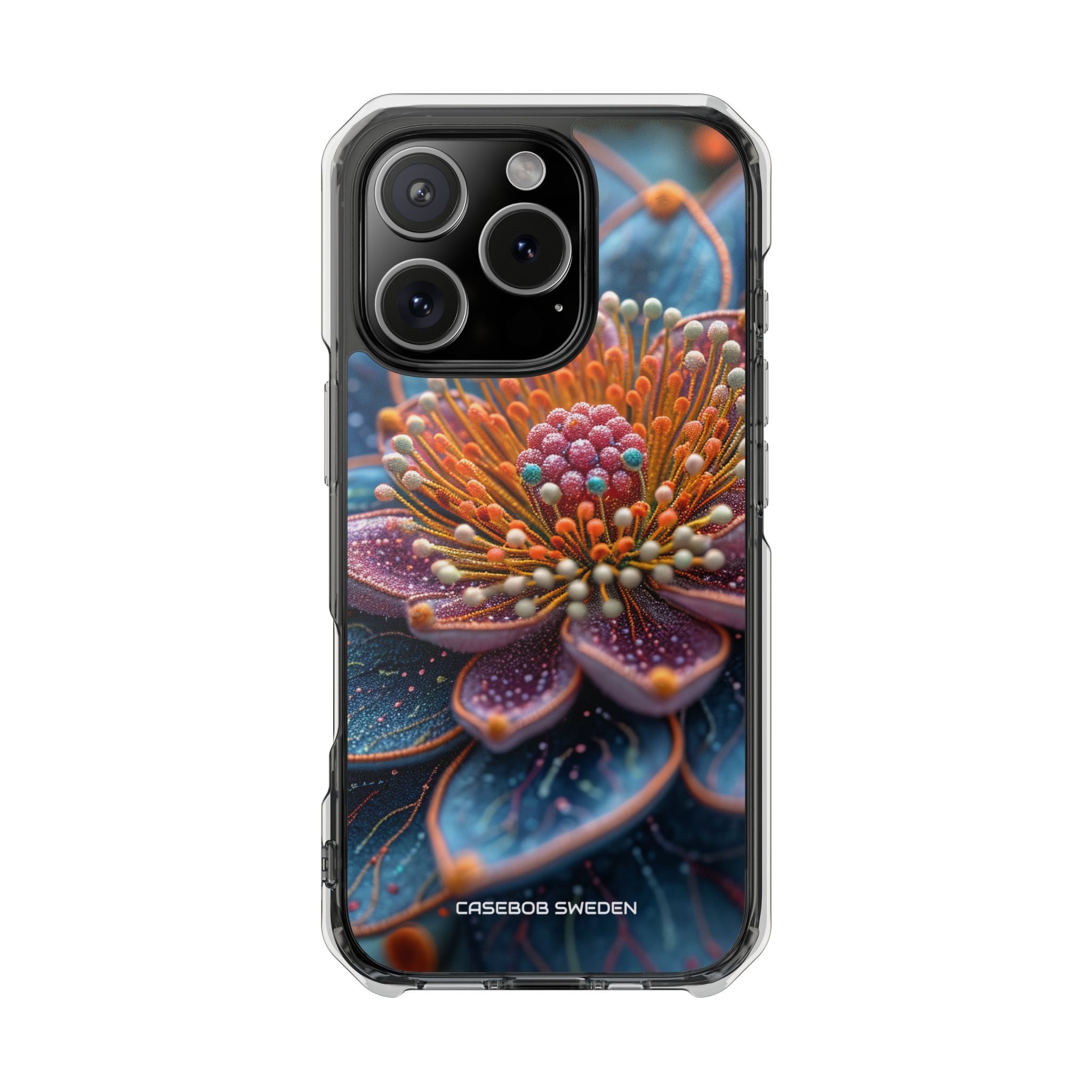 Blue-Orange Floral Swirl - Clear Impact iPhone 16 Phone Case