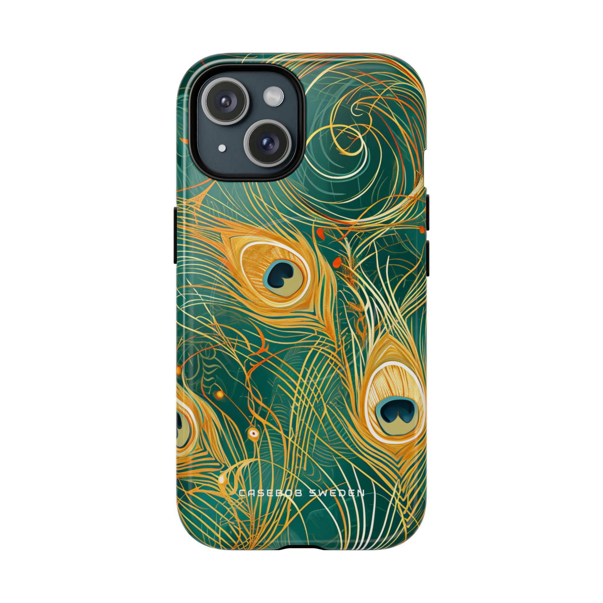 Peacock Elegance in Teal and Gold iPhone 15  Tough+ Phone Case