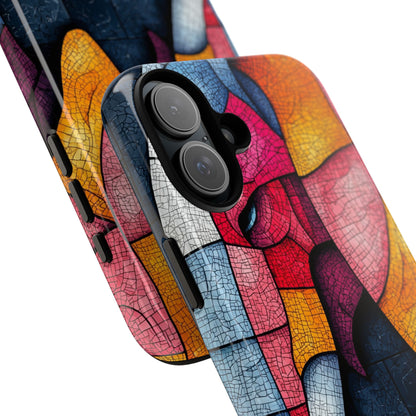 Mosaic Elephant Blue iPhone 16 Plus Case - Tough