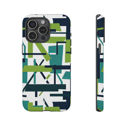 Green Geometry Glide iPhone 15 - Tough Phone Case