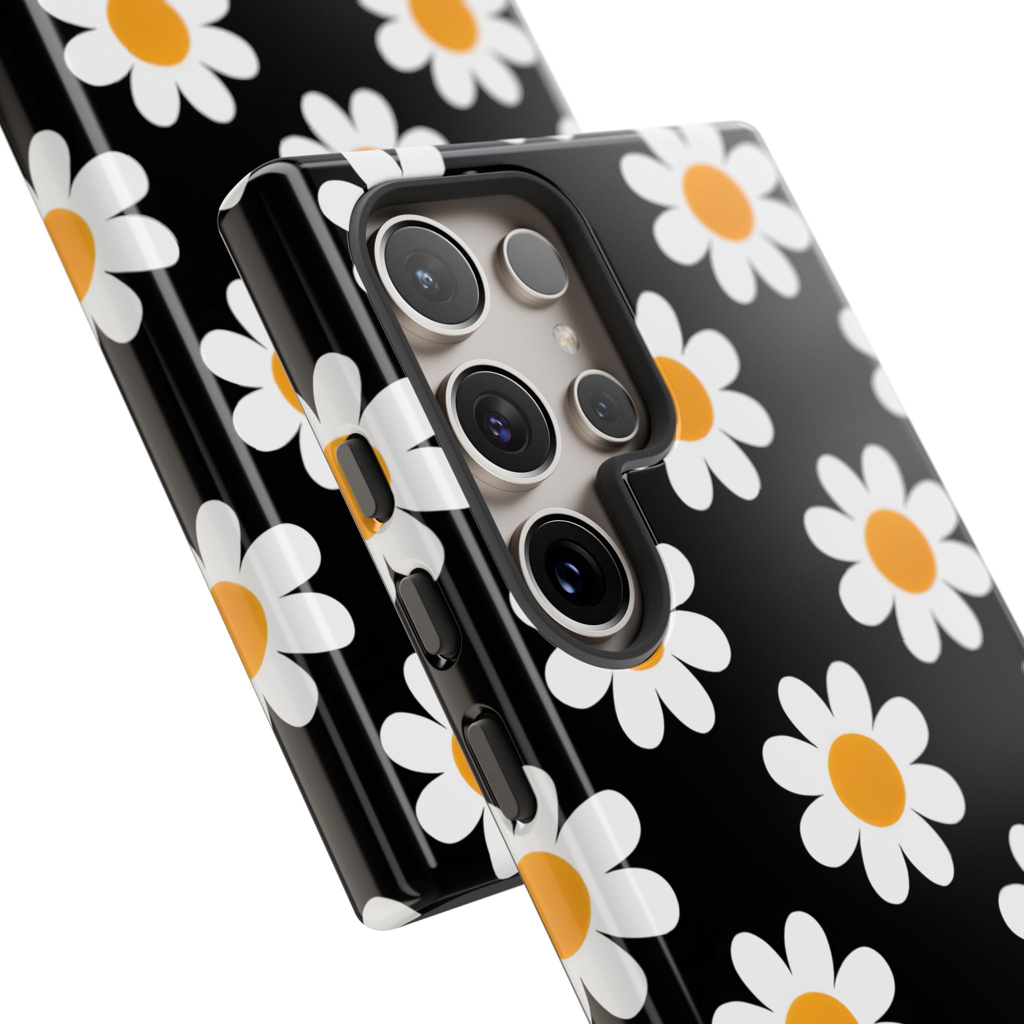Minimalist White Daisies on Black Samsung S24 - Tough