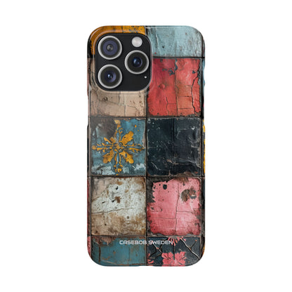 Rustic Red-Yellow Vintage Tiles - Slim iPhone 15 Phone Case