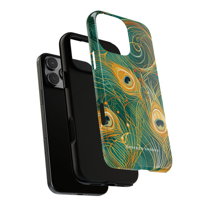 Peacock Elegance in Teal and Gold iPhone 16 - Tough Phone Case