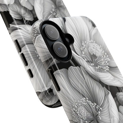 Monochrome Petal Dance iPhone 16 - Tough+