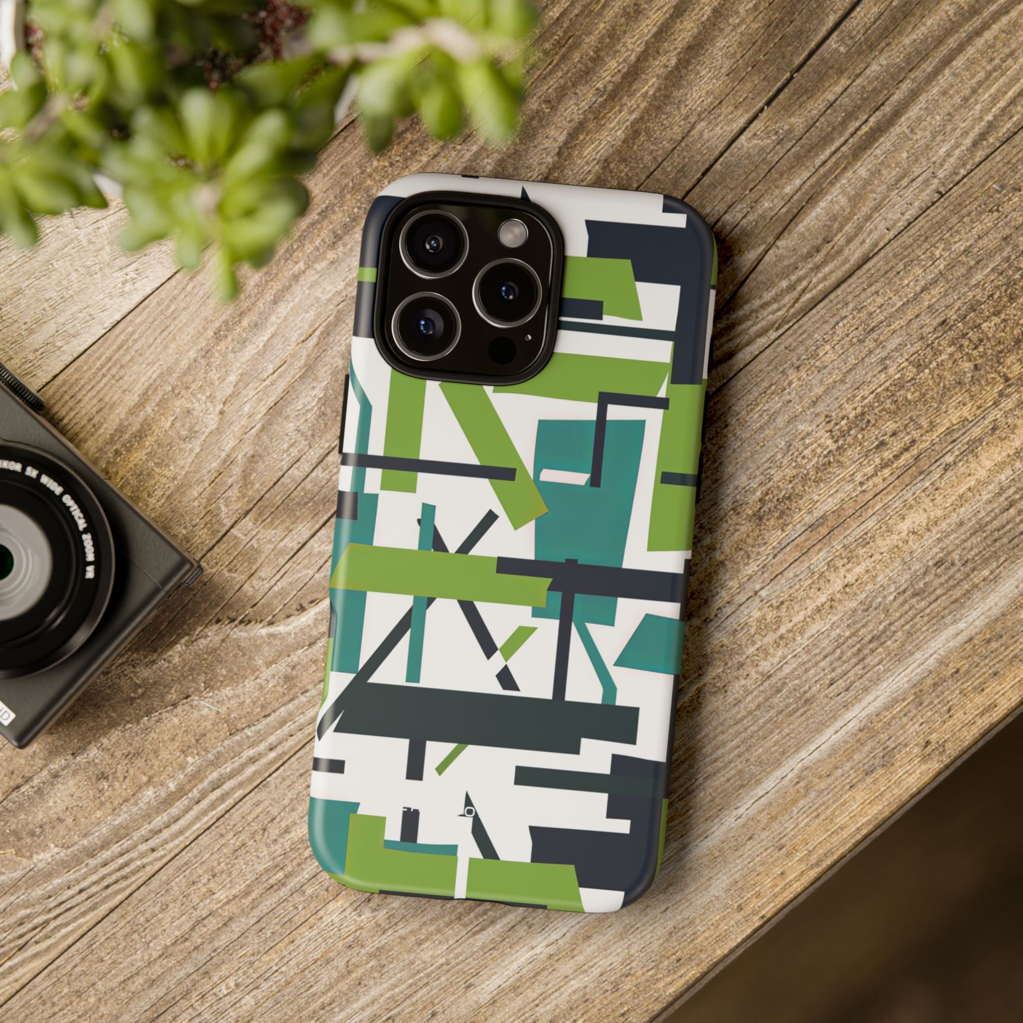 Green Geometry Glide iPhone 16 - Tough Phone Case