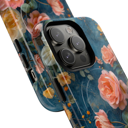 Blue Floral Elegance - Tough + MagSafe® iPhone 14 Phone Case