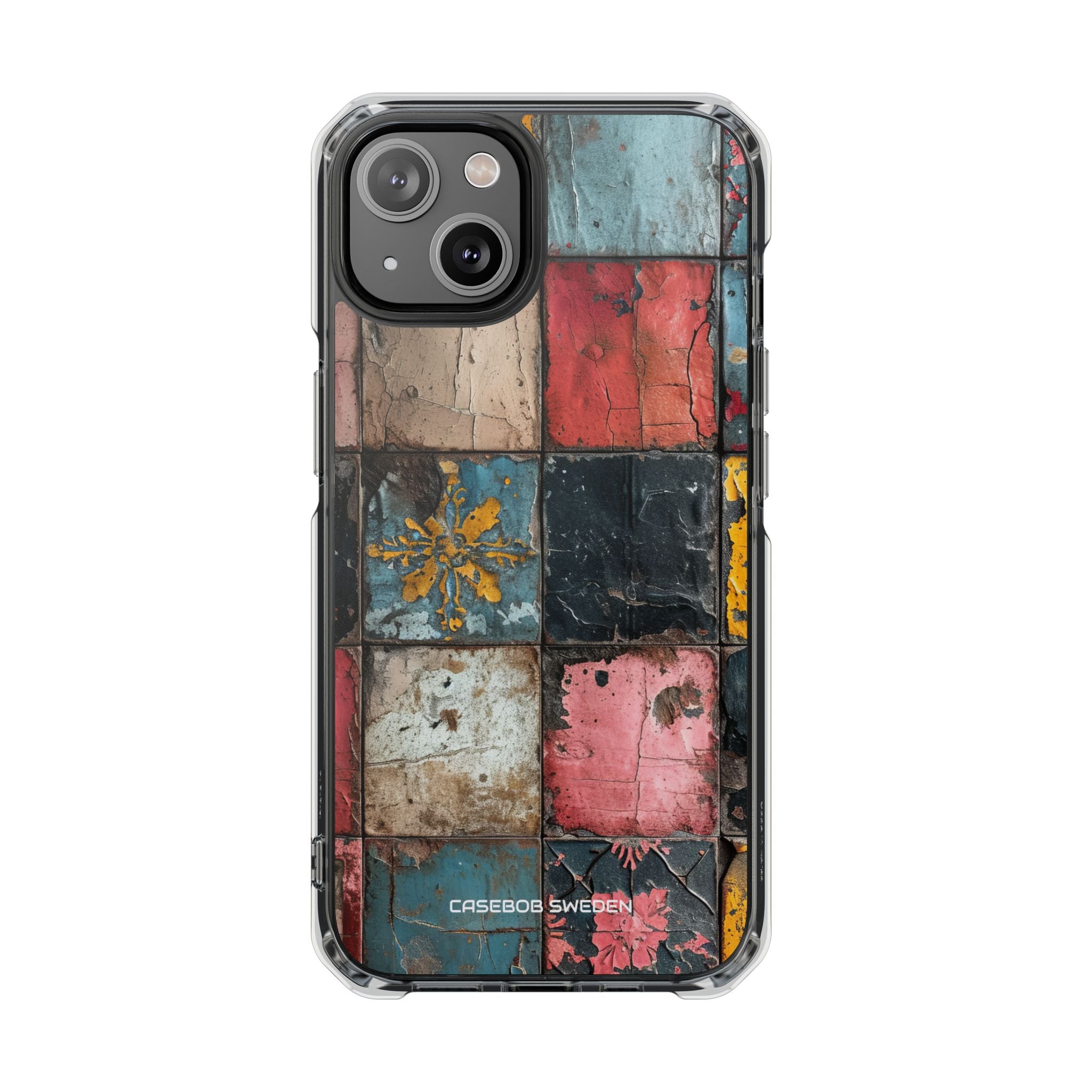 Rustic Red-Yellow Vintage Tiles - Clear Impact iPhone 14 Phone Case