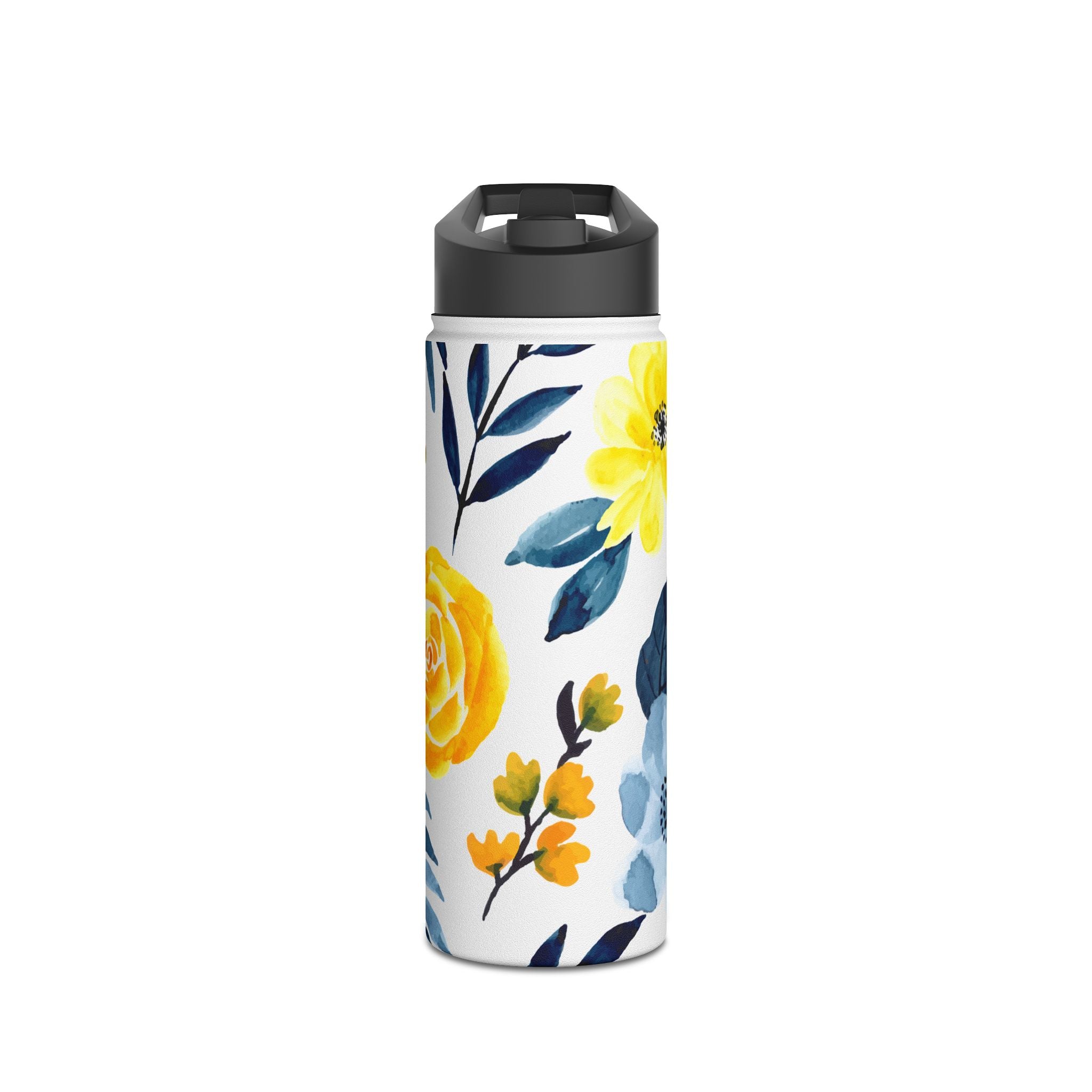Yellow Blue Blossoms - Stainless Steel Water Bottle