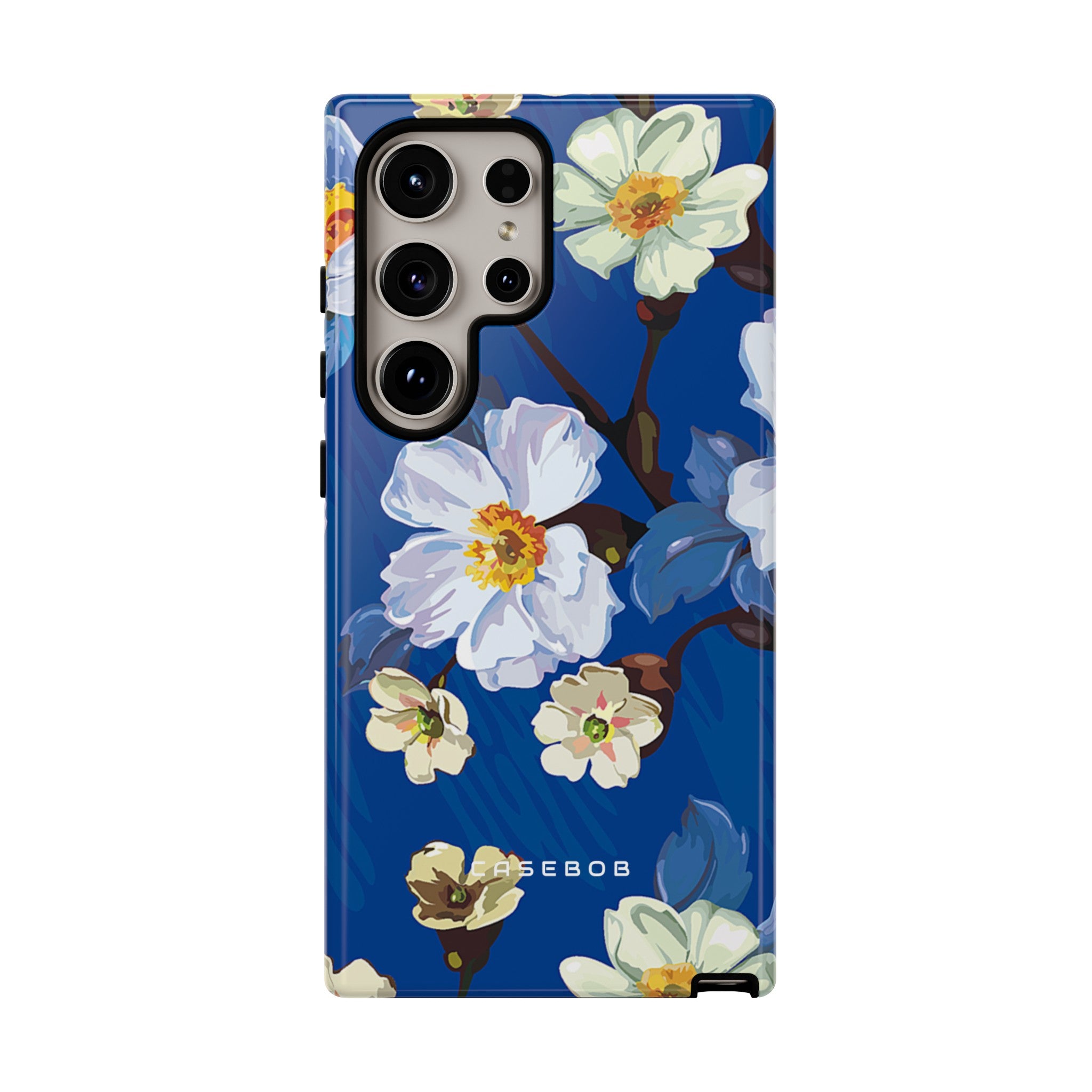 Elegant Flower on Blue iPhone Case | Tough