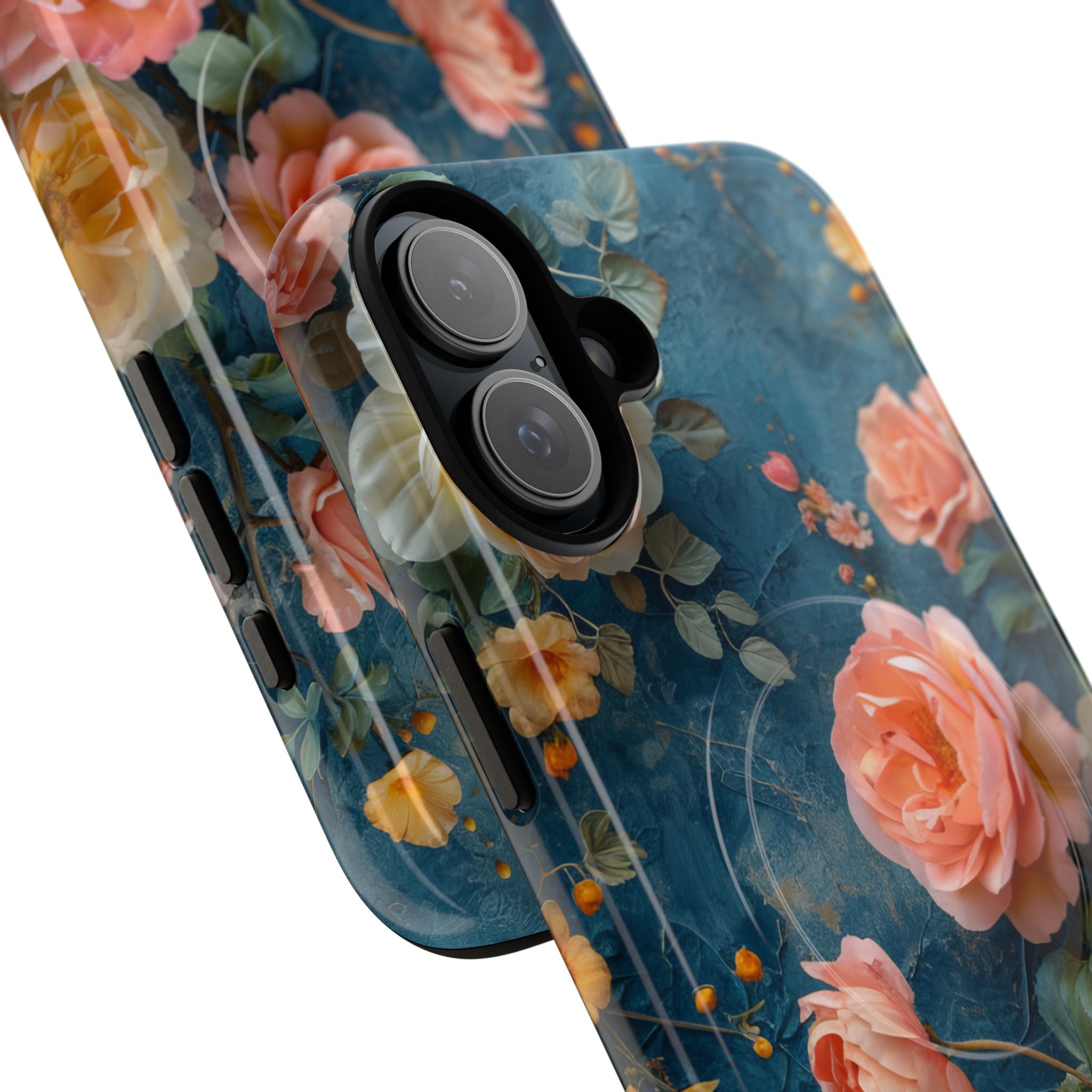 Blue Floral Elegance - Tough + MagSafe® iPhone 16 Phone Case