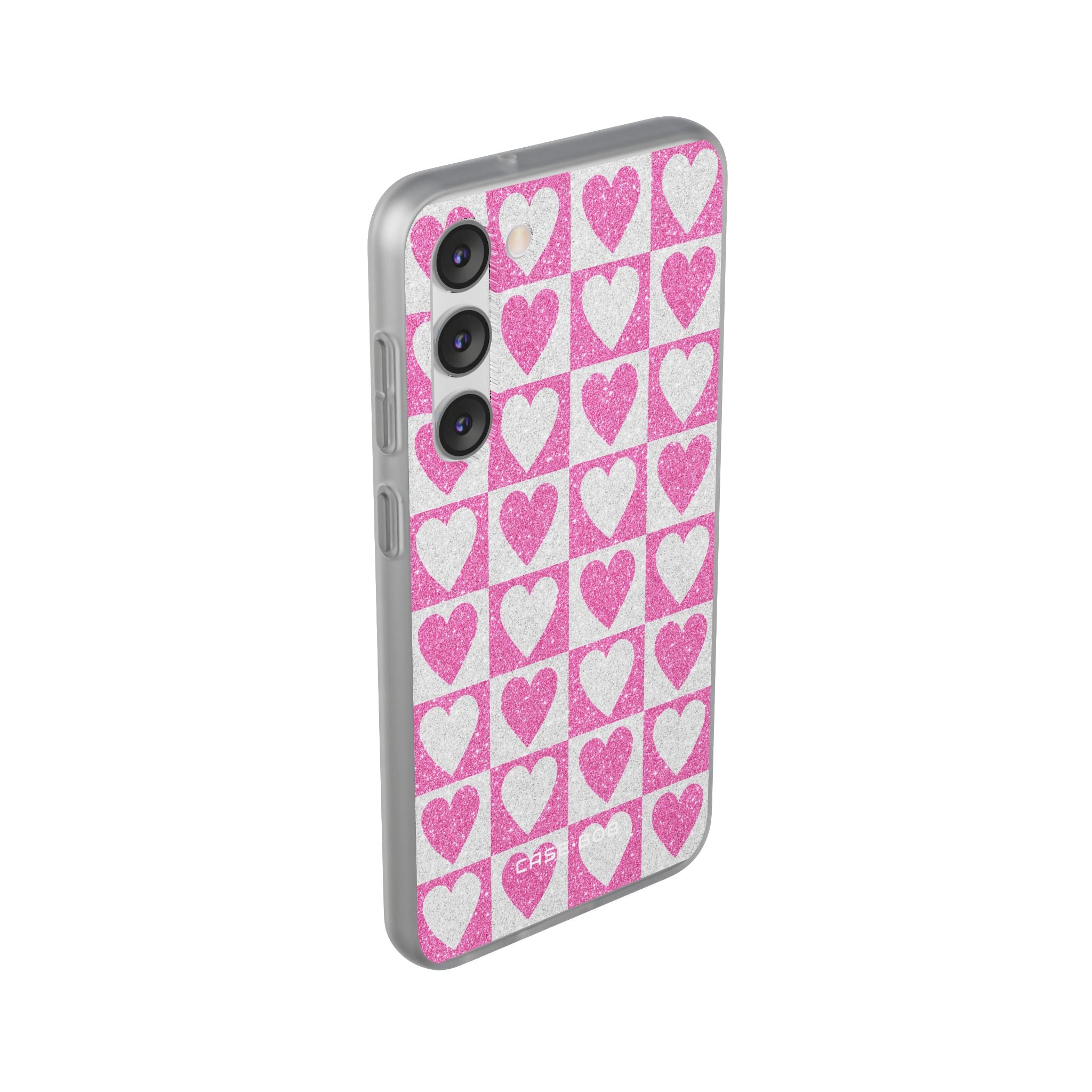 Glitter Heart Grid Samsung S23 Plus Case - Soft
