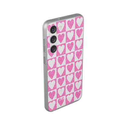 Glitter Heart Grid Samsung S23 Plus Case - Soft