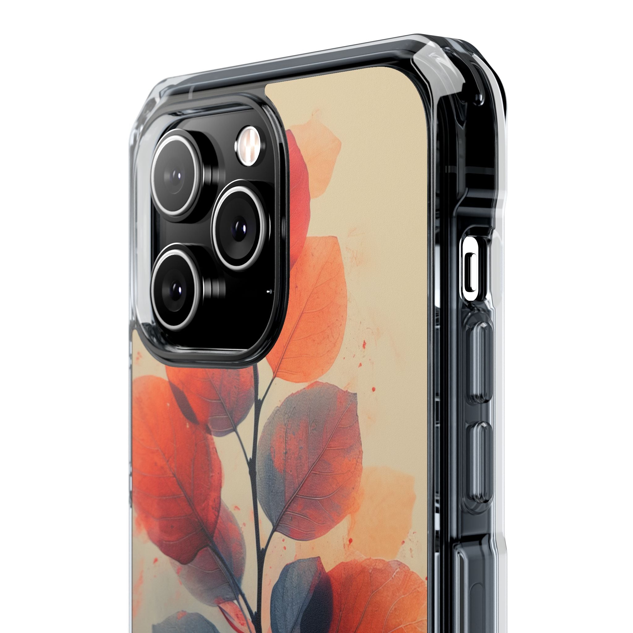 Orange Gray Leaves - Clear Impact iPhone 14 Phone Case