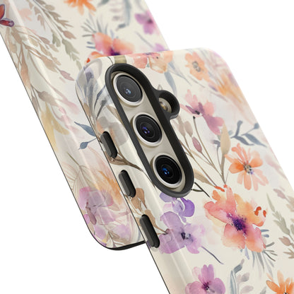 Soft Pink Floral Watercolor Design - Tough Samsung S24 Phone Case