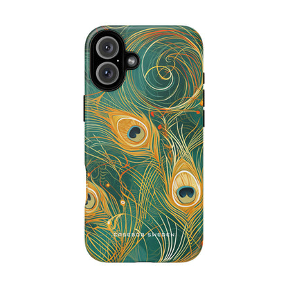 Peacock Elegance in Teal and Gold iPhone 16 - Tough Phone Case