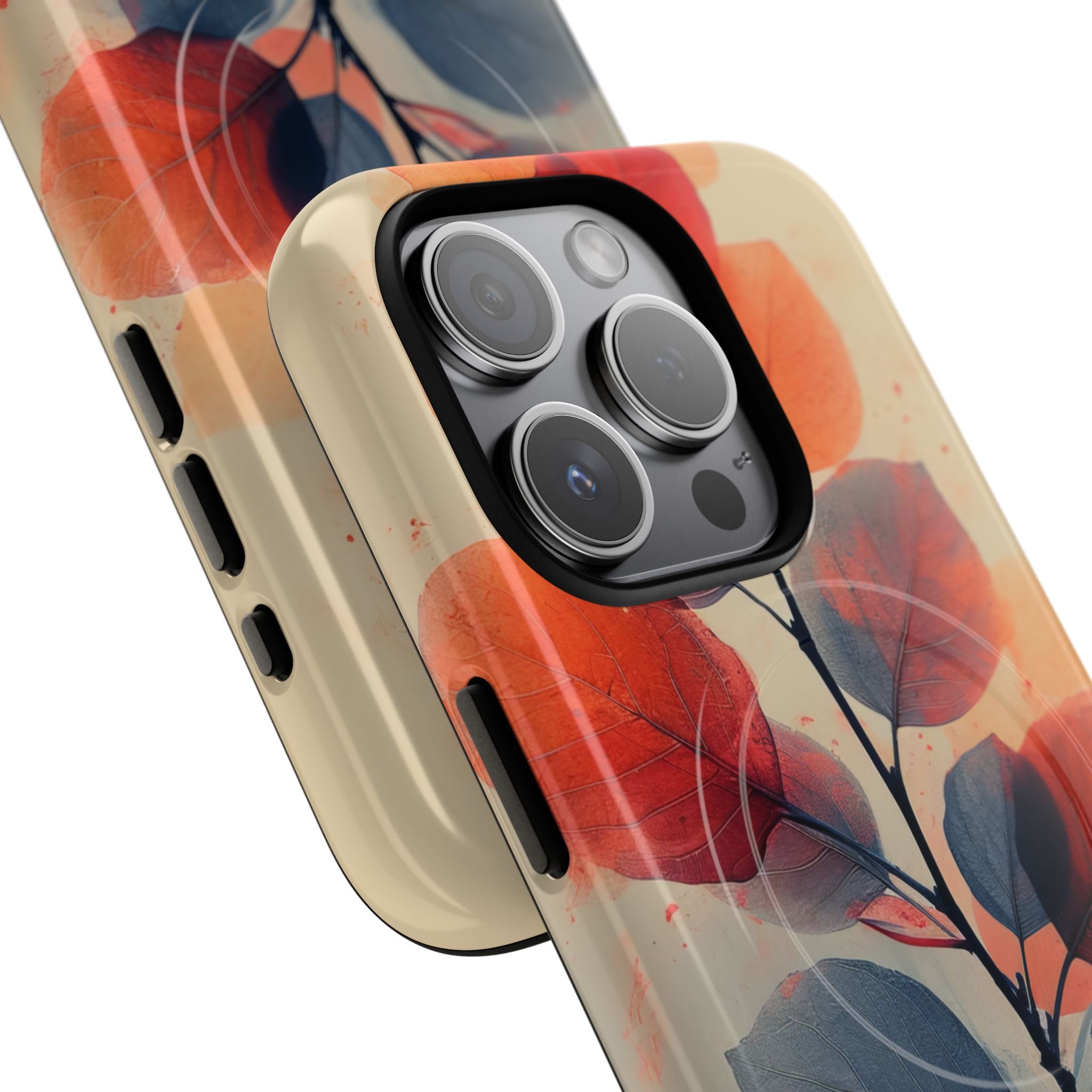 Orange Gray Leaves - Tough + MagSafe® iPhone 15 Phone Case