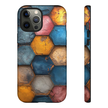 Pastel Honeycomb Bliss: Yellow & Blue - Protective Phone Case