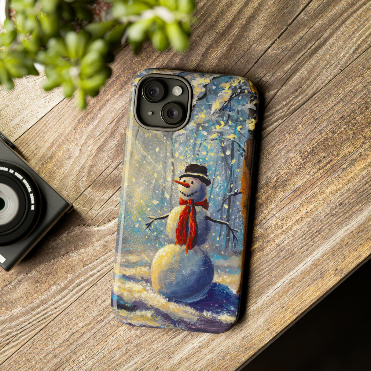 Oil painting - Happy Snowman - Protective Phone Case