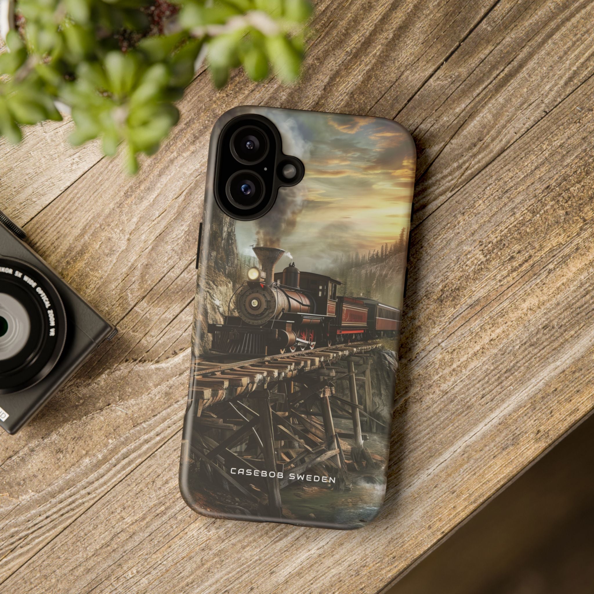 Vintage Steam Train Crossing Mountain Bridge iPhone 16 - Tough Phone Case