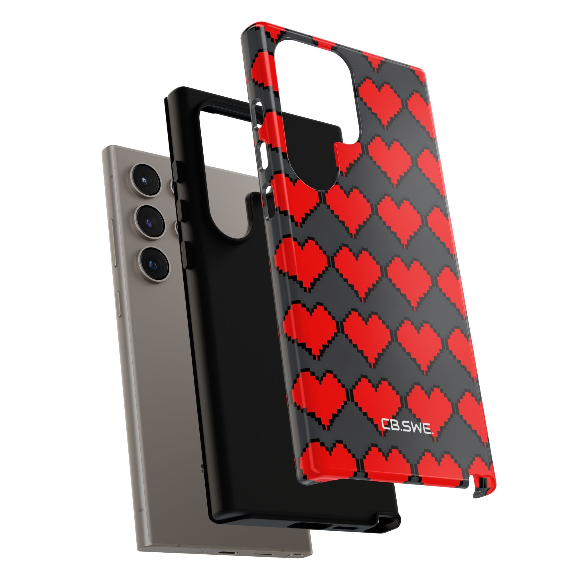 Red Heart Dark Gray Diamonds Seamless Samsung S24 - Tough