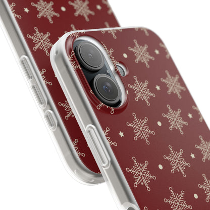 Cream Snowflake Crimson iPhone 16 Case - Soft