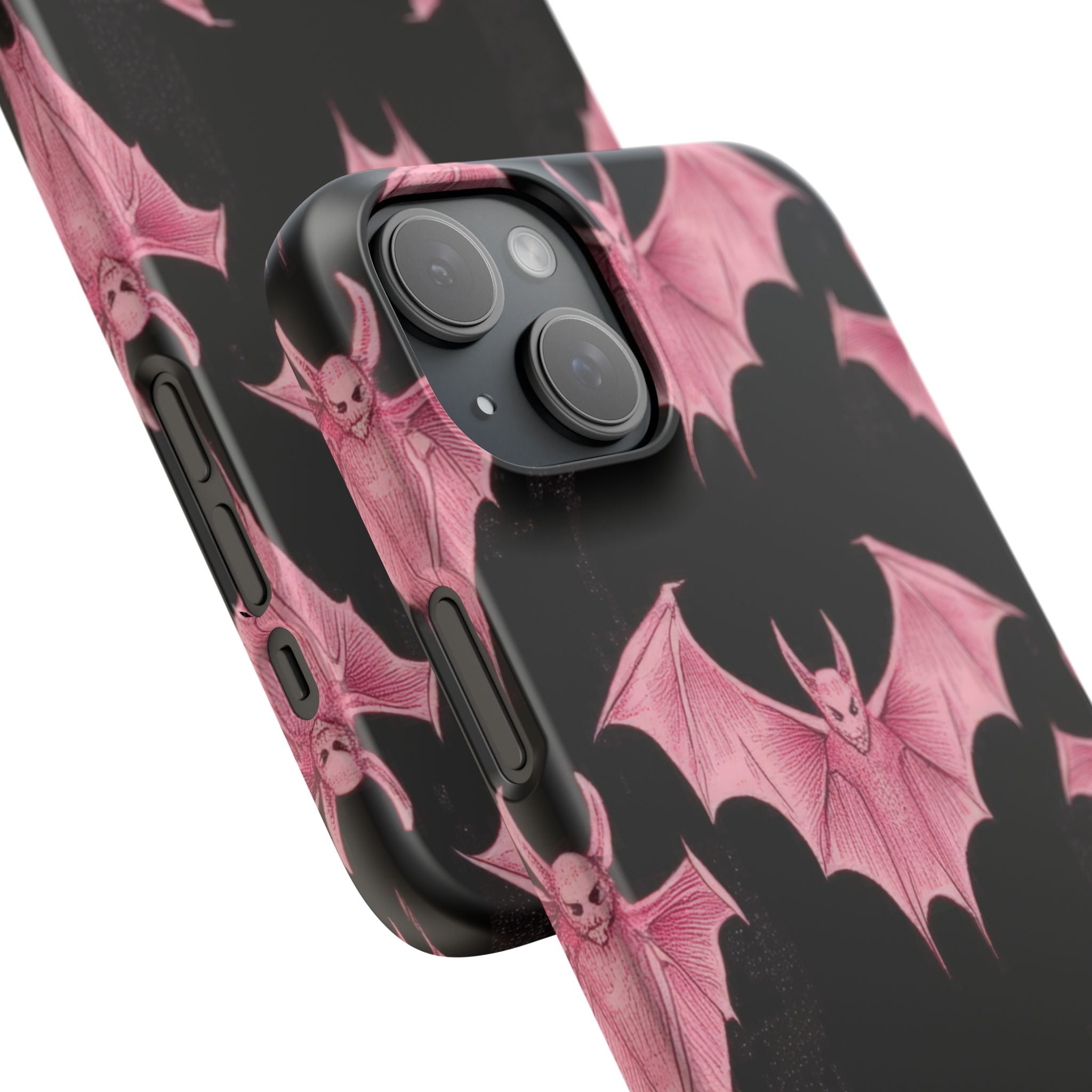 Gothic Pink Bats Aflame iPhone 15 - Slim Phone Case