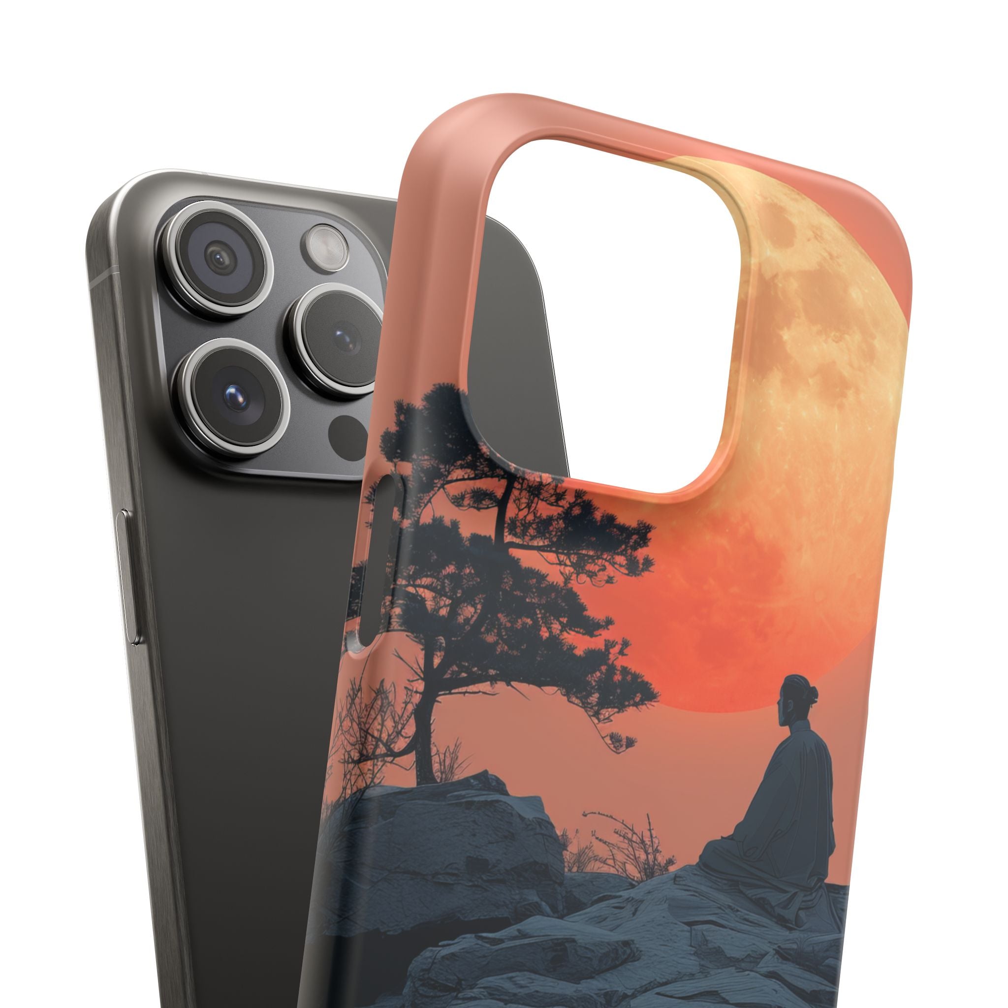 Zen Tranquility Under a Red Moon iPhone 15 - Slim Phone Case