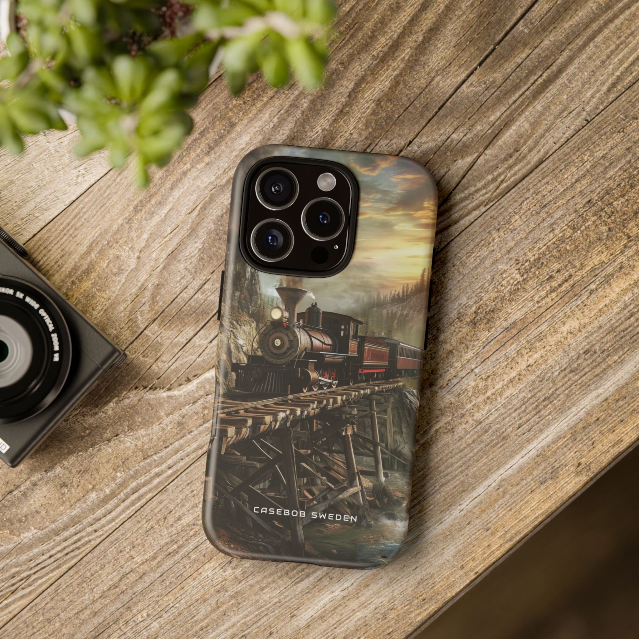 Vintage Steam Train Crossing Mountain Bridge iPhone 16 - Tough Phone Case