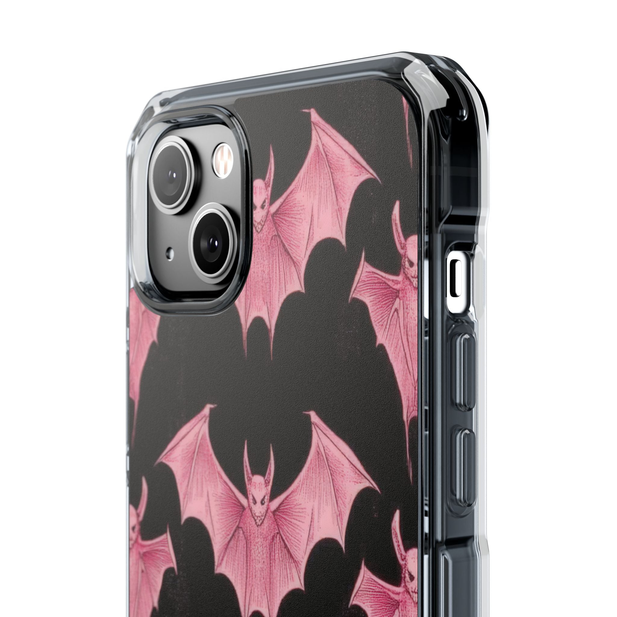 Gothic Pink Bats Aflame iPhone 14 - Transparente, stoßfeste Handyhülle