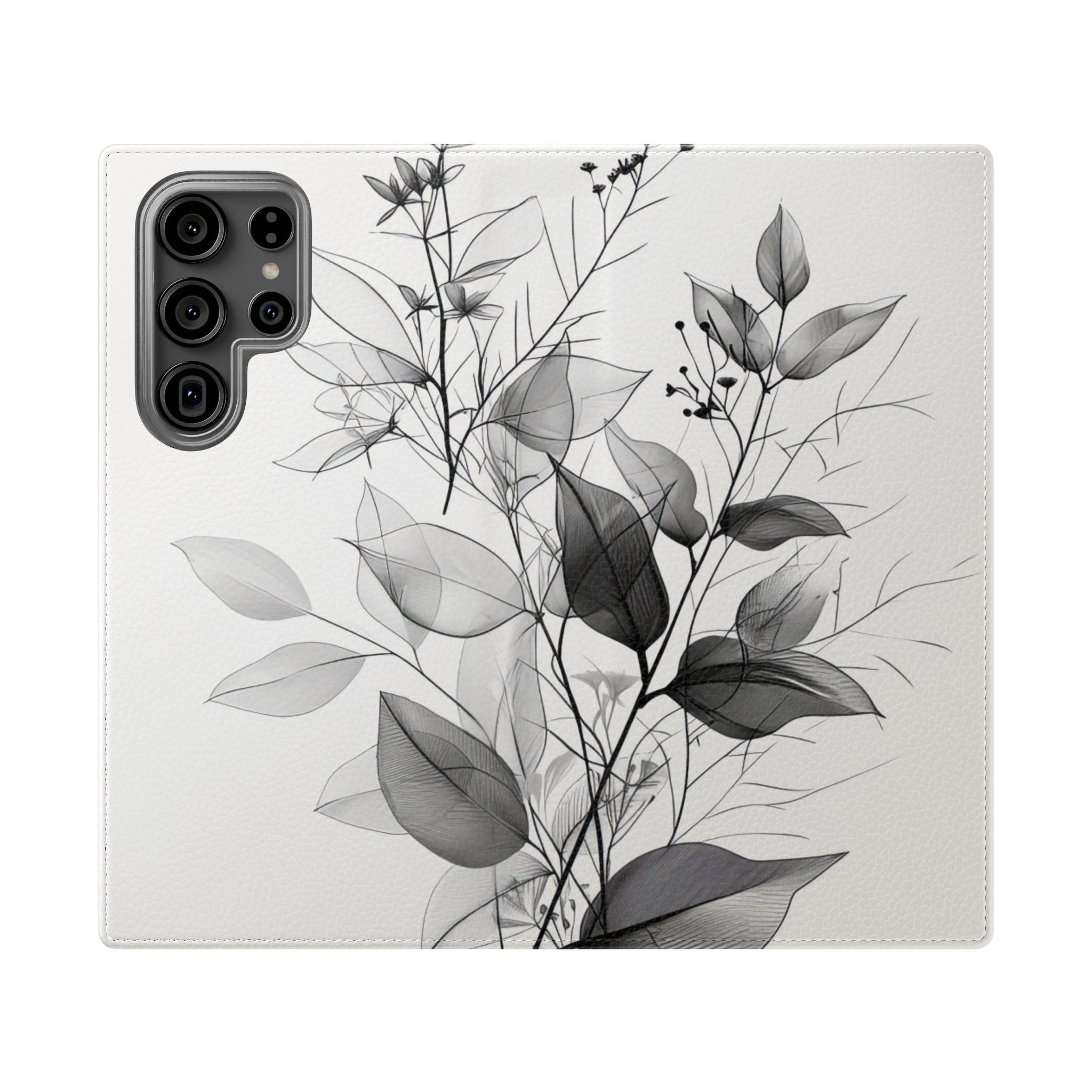 Hopeiset lehdet - Samsung S23 Ultra -lompakkokotelo