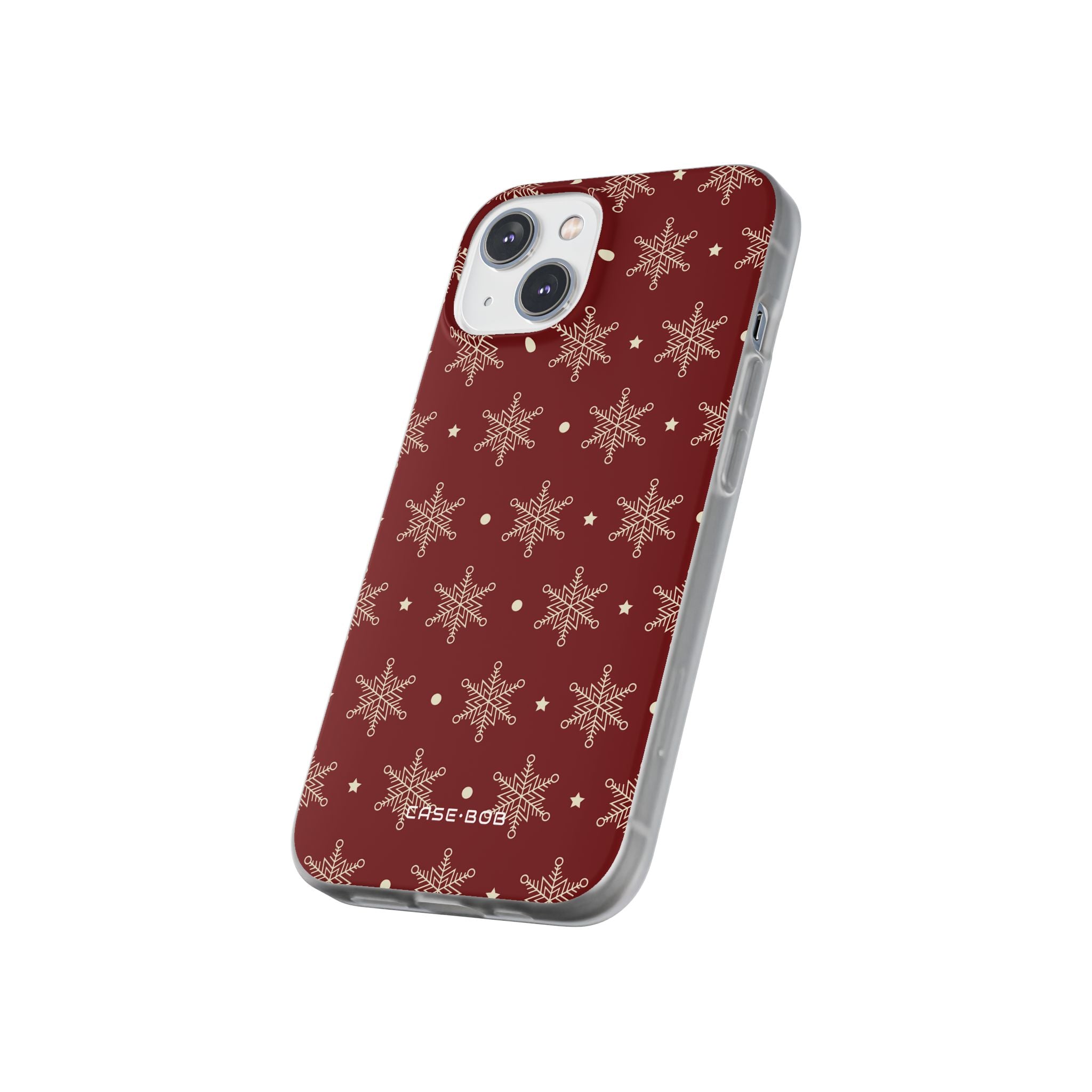 Cream Snowflake Crimson iPhone 14 Case - Soft