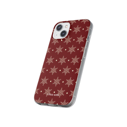 Cream Snowflake Crimson iPhone 14 Case - Soft