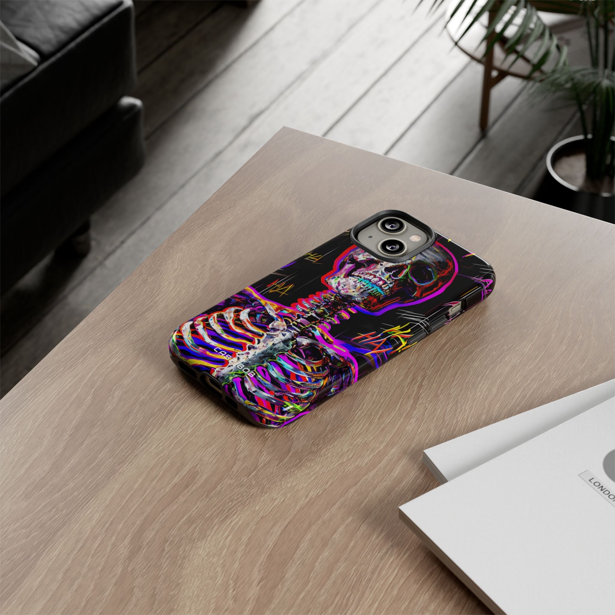 Neon Skeleton Laugh iPhone 14 Case - Tough